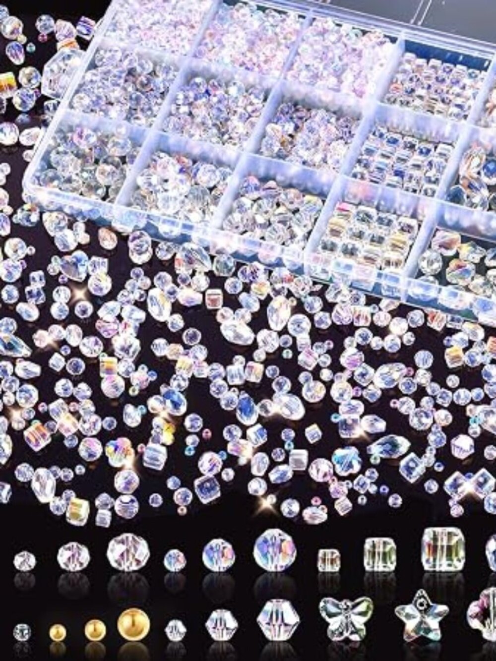 2000+ Pcs 24 Styles Crystal Glass Beads for Jewelry Making (3-15mm) | Assorted F